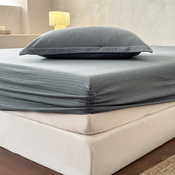 91家纺网 家纺一手货源 找家纺 法芙娜家纺 2026新款全棉色织提花床笠 蓝