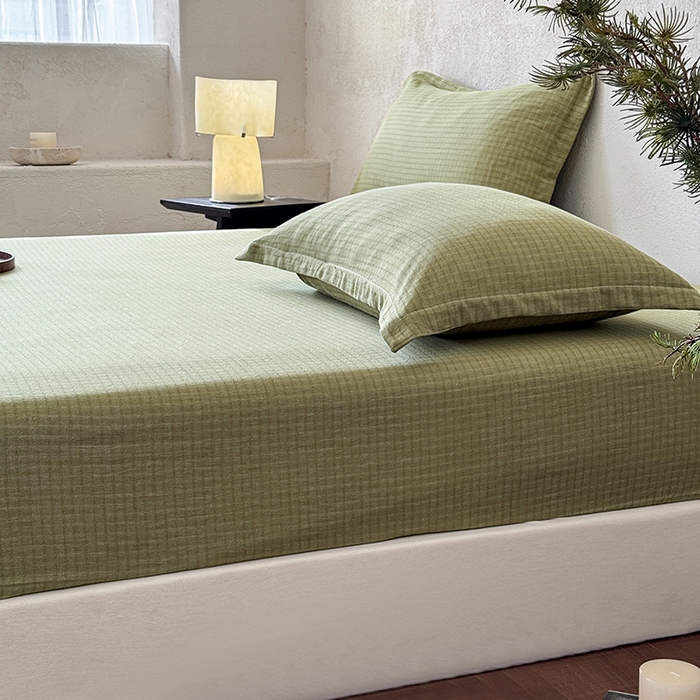 91家纺网 家纺一手货源 找家纺 法芙娜家纺 2026新款全棉色织提花床笠 绿