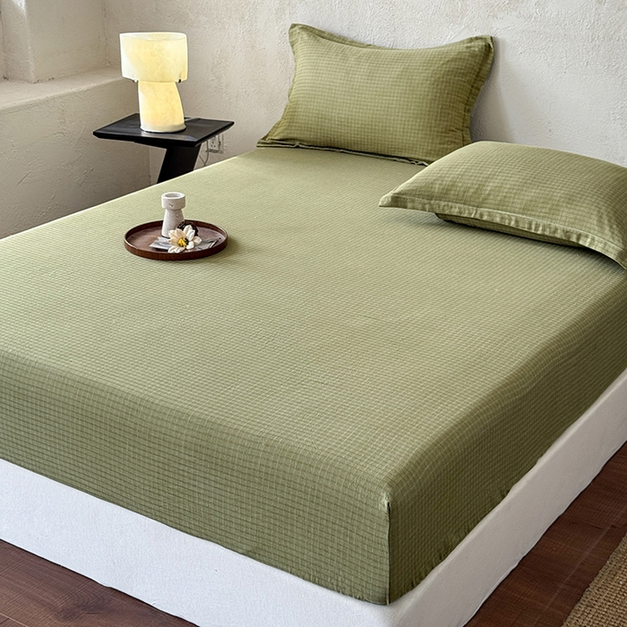 91家纺网 家纺一手货源 找家纺 法芙娜家纺 2026新款全棉色织提花床笠 绿