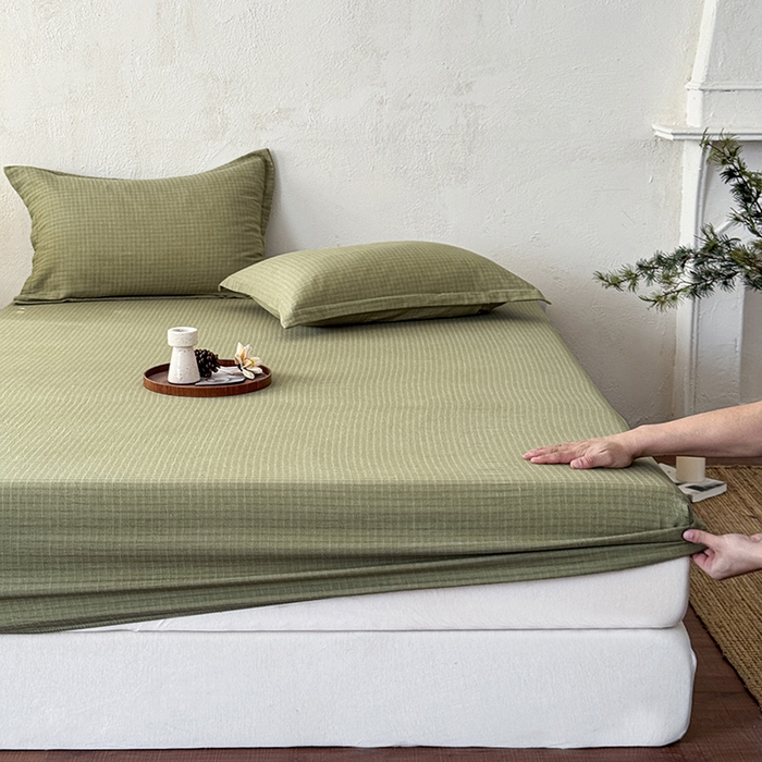 法芙娜家纺 2026新款全棉色织提花床笠 绿