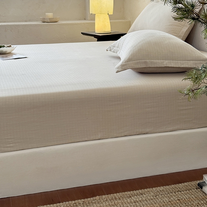 91家纺网 家纺一手货源 找家纺 法芙娜家纺 2026新款全棉色织提花床笠 米驼