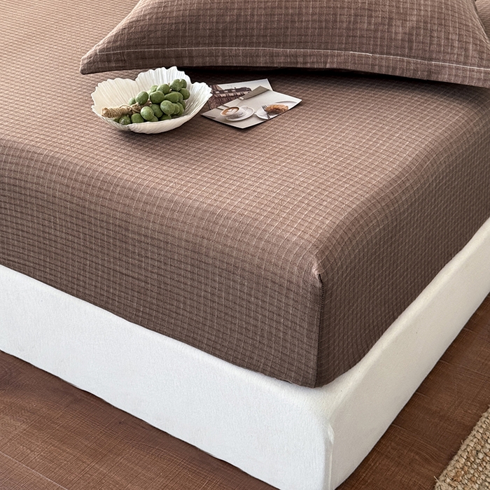 91家纺网 家纺一手货源 找家纺 法芙娜家纺 2026新款全棉色织提花床笠 浅咖