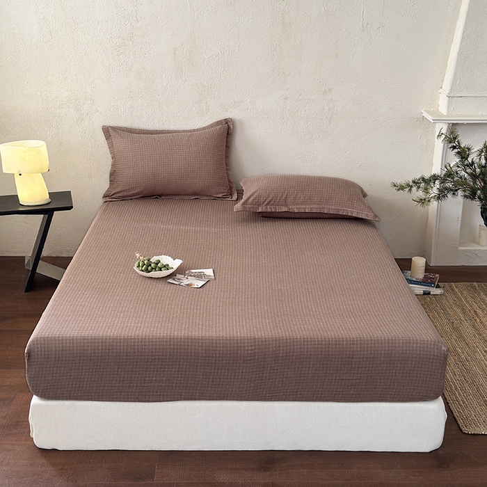 91家纺网 家纺一手货源 找家纺 法芙娜家纺 2026新款全棉色织提花床笠 浅咖