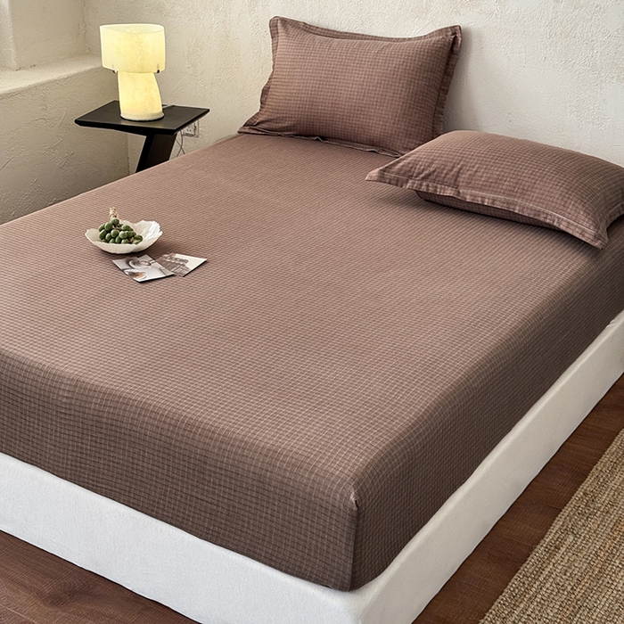 91家纺网 家纺一手货源 找家纺 法芙娜家纺 2026新款全棉色织提花床笠 浅咖