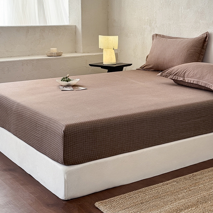 91家纺网 家纺一手货源 找家纺 法芙娜家纺 2026新款全棉色织提花床笠 浅咖