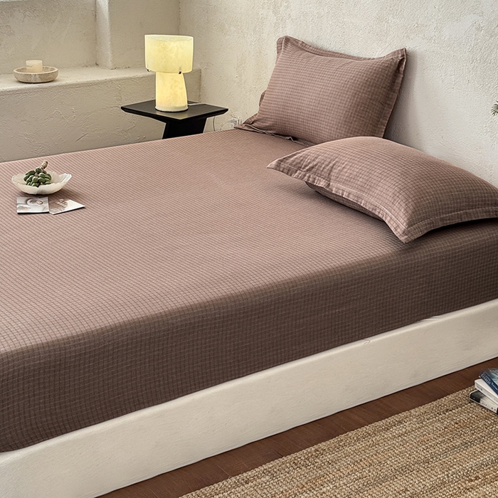 91家纺网 家纺一手货源 找家纺 法芙娜家纺 2026新款全棉色织提花床笠 浅咖