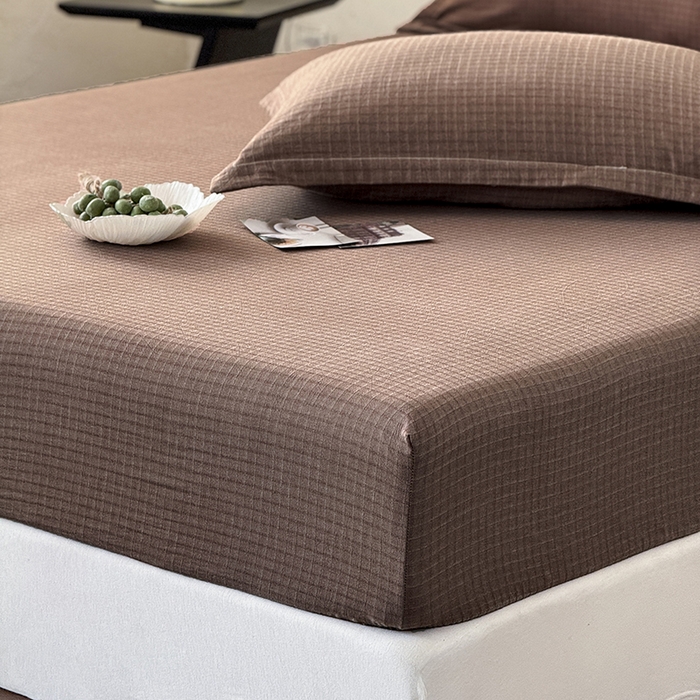 91家纺网 家纺一手货源 找家纺 法芙娜家纺 2026新款全棉色织提花床笠 浅咖