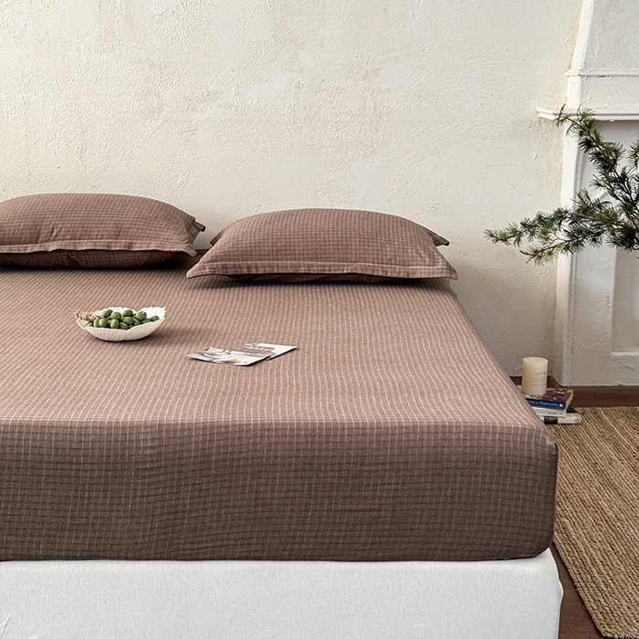 91家纺网 家纺一手货源 找家纺 法芙娜家纺 2026新款全棉色织提花床笠 浅咖