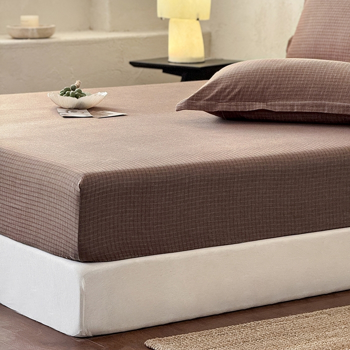 91家纺网 家纺一手货源 找家纺 法芙娜家纺 2026新款全棉色织提花床笠 浅咖