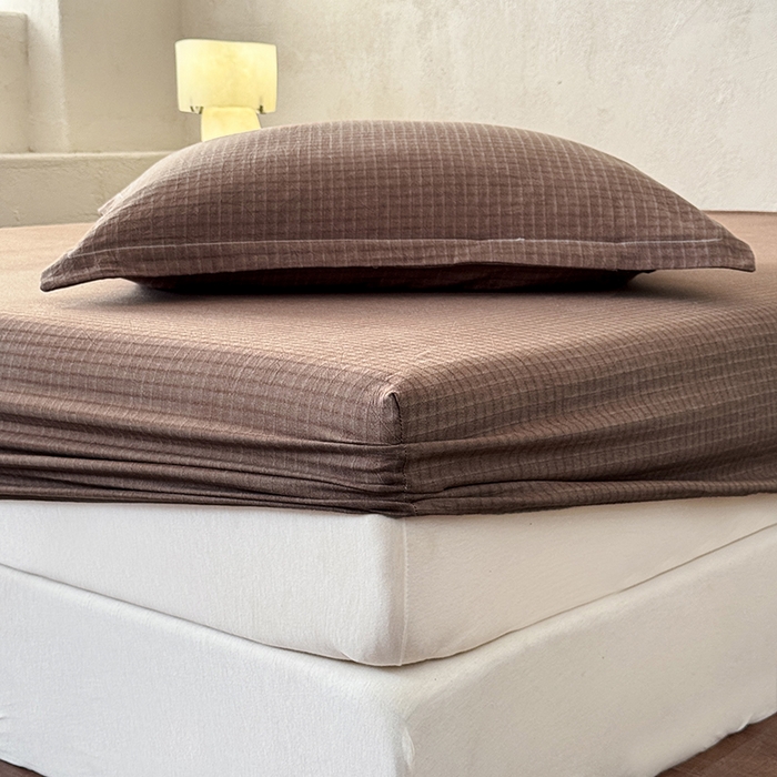 91家纺网 家纺一手货源 找家纺 法芙娜家纺 2026新款全棉色织提花床笠 浅咖