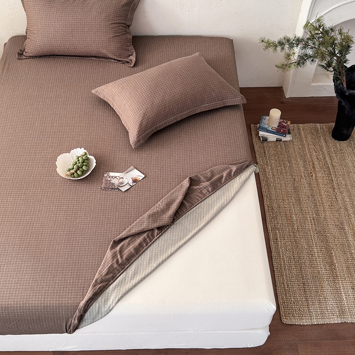 91家纺网 家纺一手货源 找家纺 法芙娜家纺 2026新款全棉色织提花床笠 浅咖