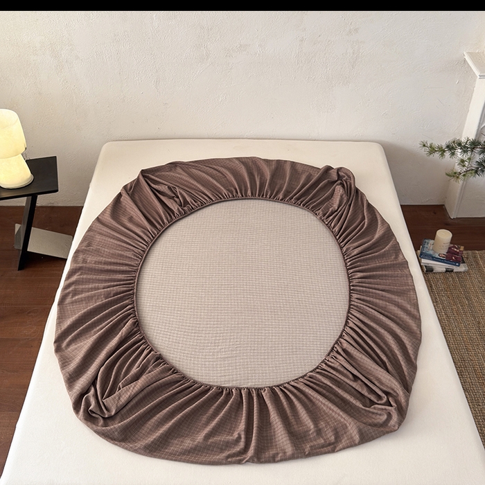 91家纺网 家纺一手货源 找家纺 法芙娜家纺 2026新款全棉色织提花床笠 浅咖