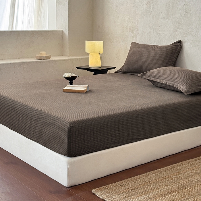 91家纺网 家纺一手货源 找家纺 法芙娜家纺 2026新款全棉色织提花床笠 深咖