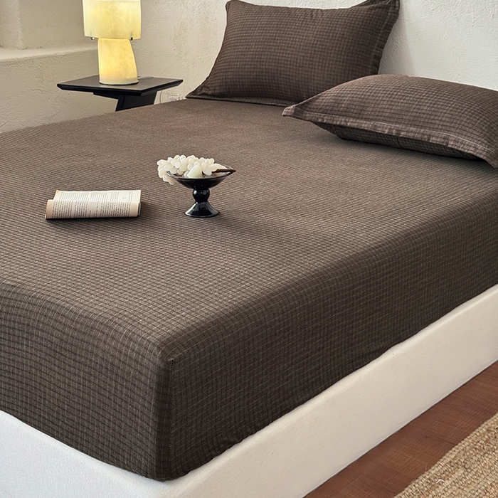 91家纺网 家纺一手货源 找家纺 法芙娜家纺 2026新款全棉色织提花床笠 深咖