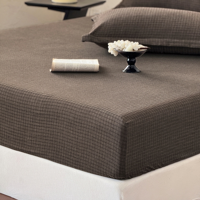 91家纺网 家纺一手货源 找家纺 法芙娜家纺 2026新款全棉色织提花床笠 深咖