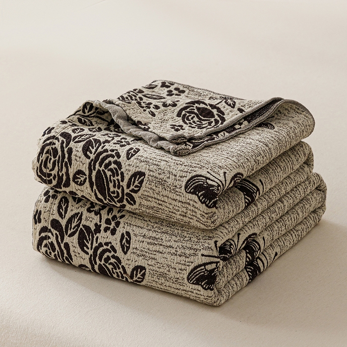 悦然毛巾被 2026新款美拉德色织提花全棉纯棉纱布毛巾被夏被夏凉被空调被 花影蝶梦