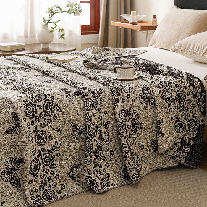 91家纺网 家纺一手货源 找家纺 悦然毛巾被 2026新款美拉德色织提花全棉纯棉纱布毛巾被夏被夏凉被空调被 花影蝶梦