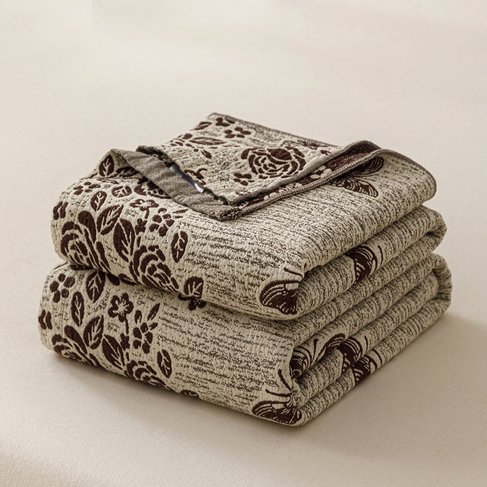 悦然毛巾被 2026新款美拉德色织提花全棉纯棉纱布毛巾被夏被夏凉被空调被 花影蝶梦棕