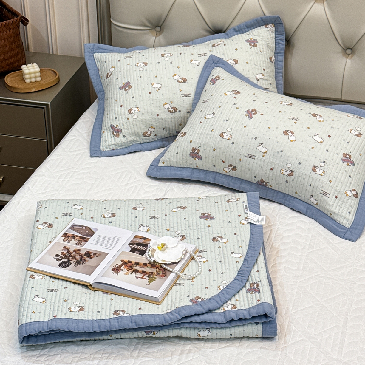 91家纺网 家纺一手货源 找家纺 （总）床盖工厂店 2026新款全棉卡通纱布床盖三件套