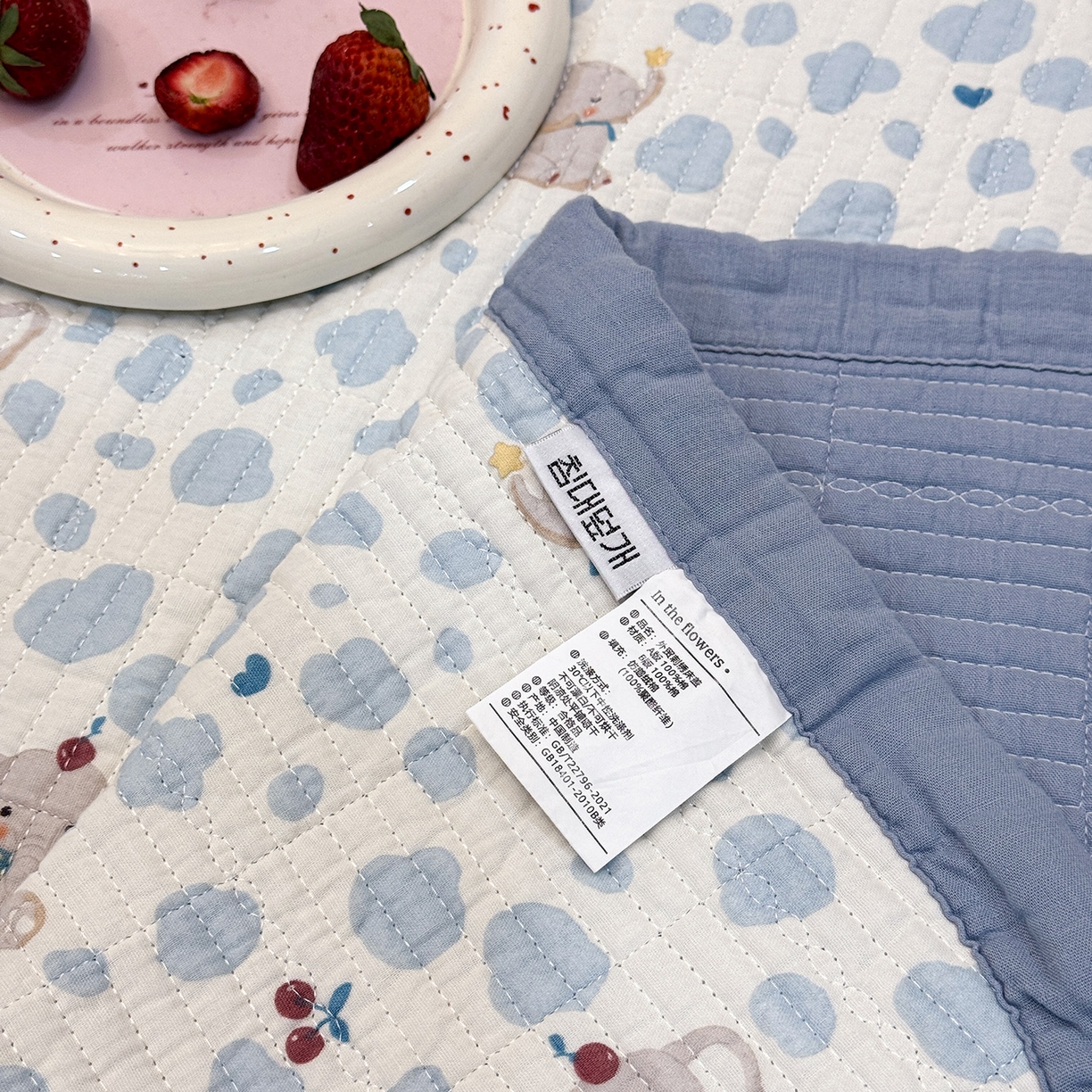 91家纺网 家纺一手货源 找家纺 床盖工厂店 2026新款全棉卡通纱布床盖三件套 斑点象 兰