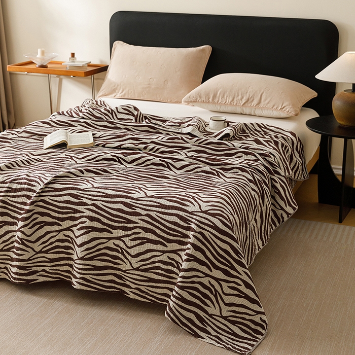 91家纺网 家纺一手货源 找家纺 悦然毛巾被 2026新款美拉德色织提花全棉纯棉纱布毛巾被夏被夏凉被空调被 简居咖