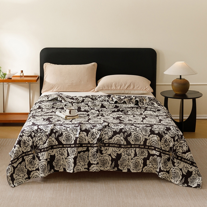 91家纺网 家纺一手货源 找家纺 悦然毛巾被 2026新款美拉德色织提花全棉纯棉纱布毛巾被夏被夏凉被空调被 夜宴玫瑰