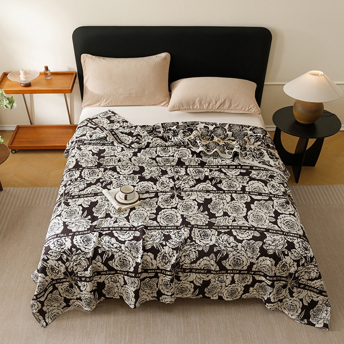 91家纺网 家纺一手货源 找家纺 悦然毛巾被 2026新款美拉德色织提花全棉纯棉纱布毛巾被夏被夏凉被空调被 夜宴玫瑰