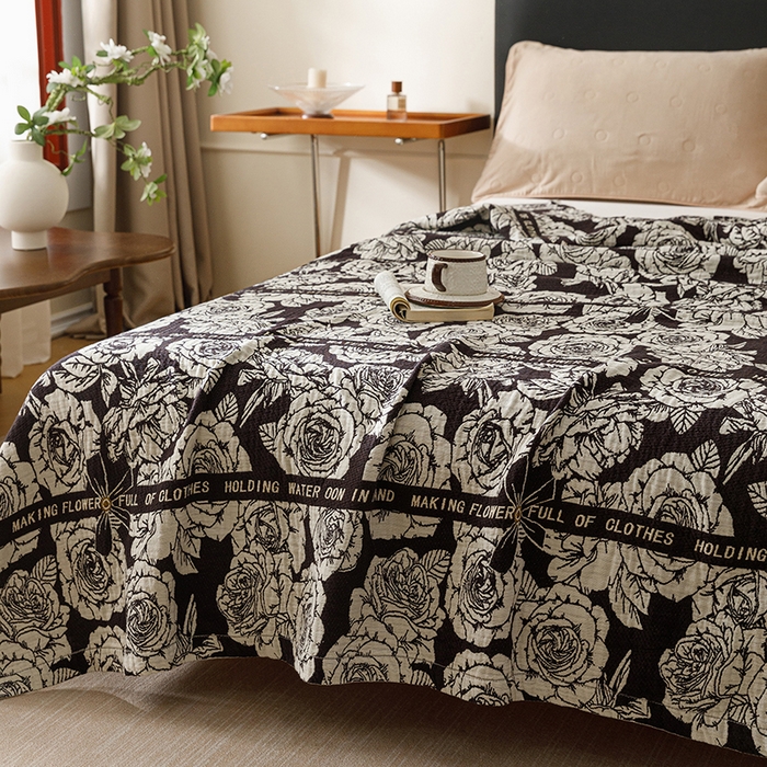 91家纺网 家纺一手货源 找家纺 悦然毛巾被 2026新款美拉德色织提花全棉纯棉纱布毛巾被夏被夏凉被空调被 夜宴玫瑰