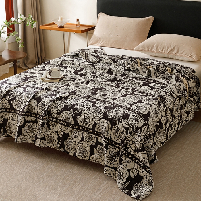 91家纺网 家纺一手货源 找家纺 悦然毛巾被 2026新款美拉德色织提花全棉纯棉纱布毛巾被夏被夏凉被空调被 夜宴玫瑰