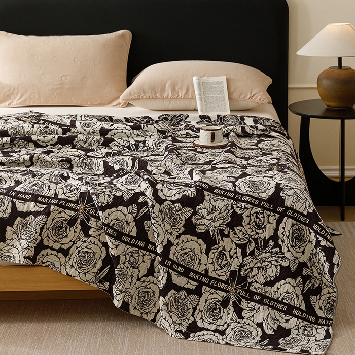 91家纺网 家纺一手货源 找家纺 悦然毛巾被 2026新款美拉德色织提花全棉纯棉纱布毛巾被夏被夏凉被空调被 夜宴玫瑰