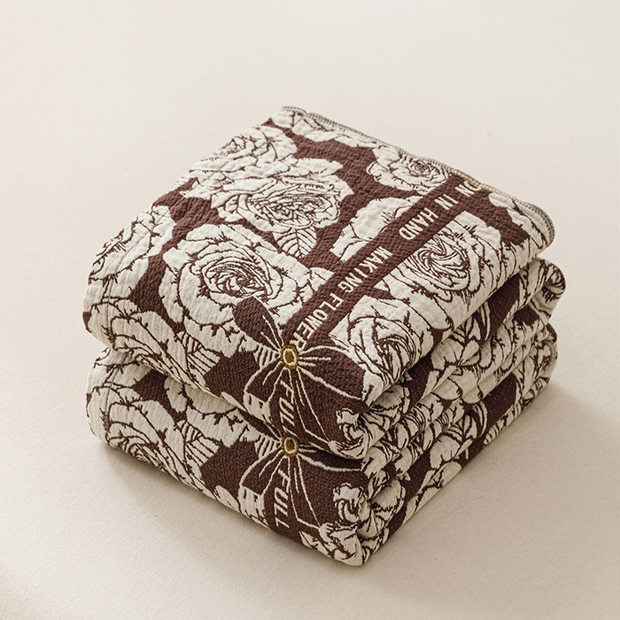 91家纺网 家纺一手货源 找家纺 悦然毛巾被 2026新款美拉德色织提花全棉纯棉纱布毛巾被夏被夏凉被空调被 夜宴玫瑰棕