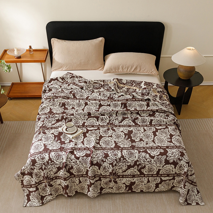 91家纺网 家纺一手货源 找家纺 悦然毛巾被 2026新款美拉德色织提花全棉纯棉纱布毛巾被夏被夏凉被空调被 夜宴玫瑰棕