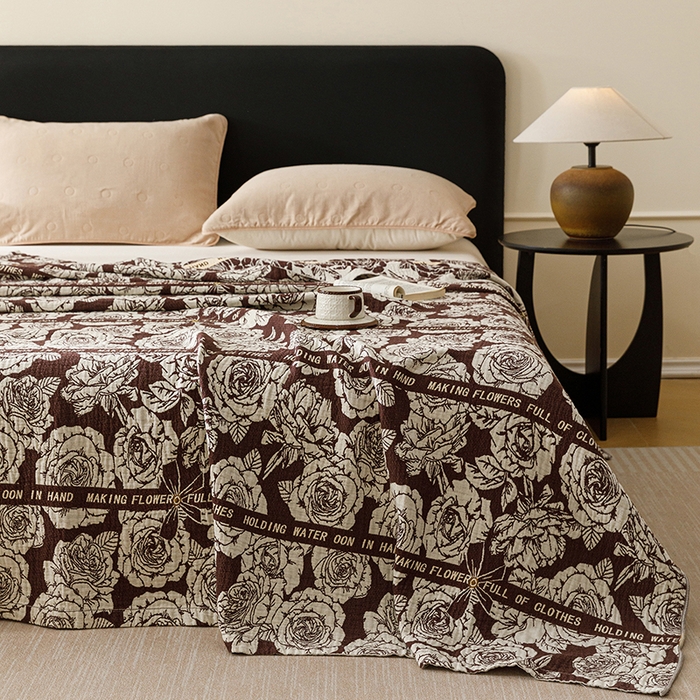 91家纺网 家纺一手货源 找家纺 悦然毛巾被 2026新款美拉德色织提花全棉纯棉纱布毛巾被夏被夏凉被空调被 夜宴玫瑰棕