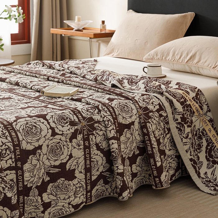 91家纺网 家纺一手货源 找家纺 悦然毛巾被 2026新款美拉德色织提花全棉纯棉纱布毛巾被夏被夏凉被空调被 夜宴玫瑰棕