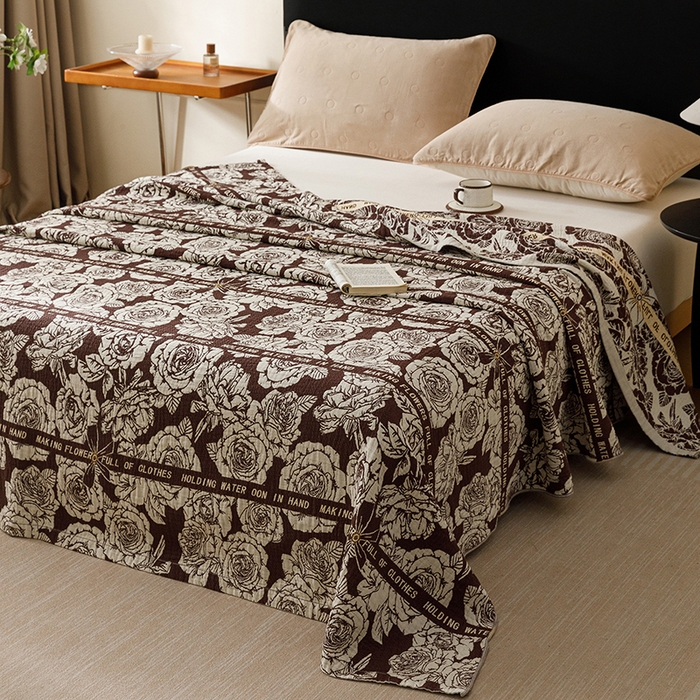 91家纺网 家纺一手货源 找家纺 悦然毛巾被 2026新款美拉德色织提花全棉纯棉纱布毛巾被夏被夏凉被空调被 夜宴玫瑰棕