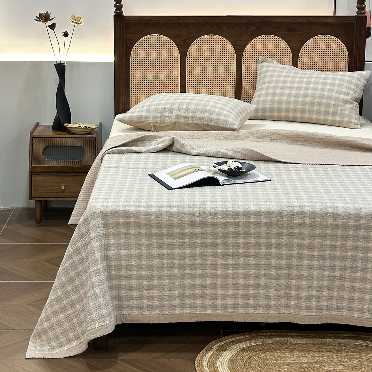 91家纺网 家纺一手货源 找家纺 床盖工厂店 2026新款双面水洗全棉填充棉花床盖三件套-欧瑞系列 欧瑞-米