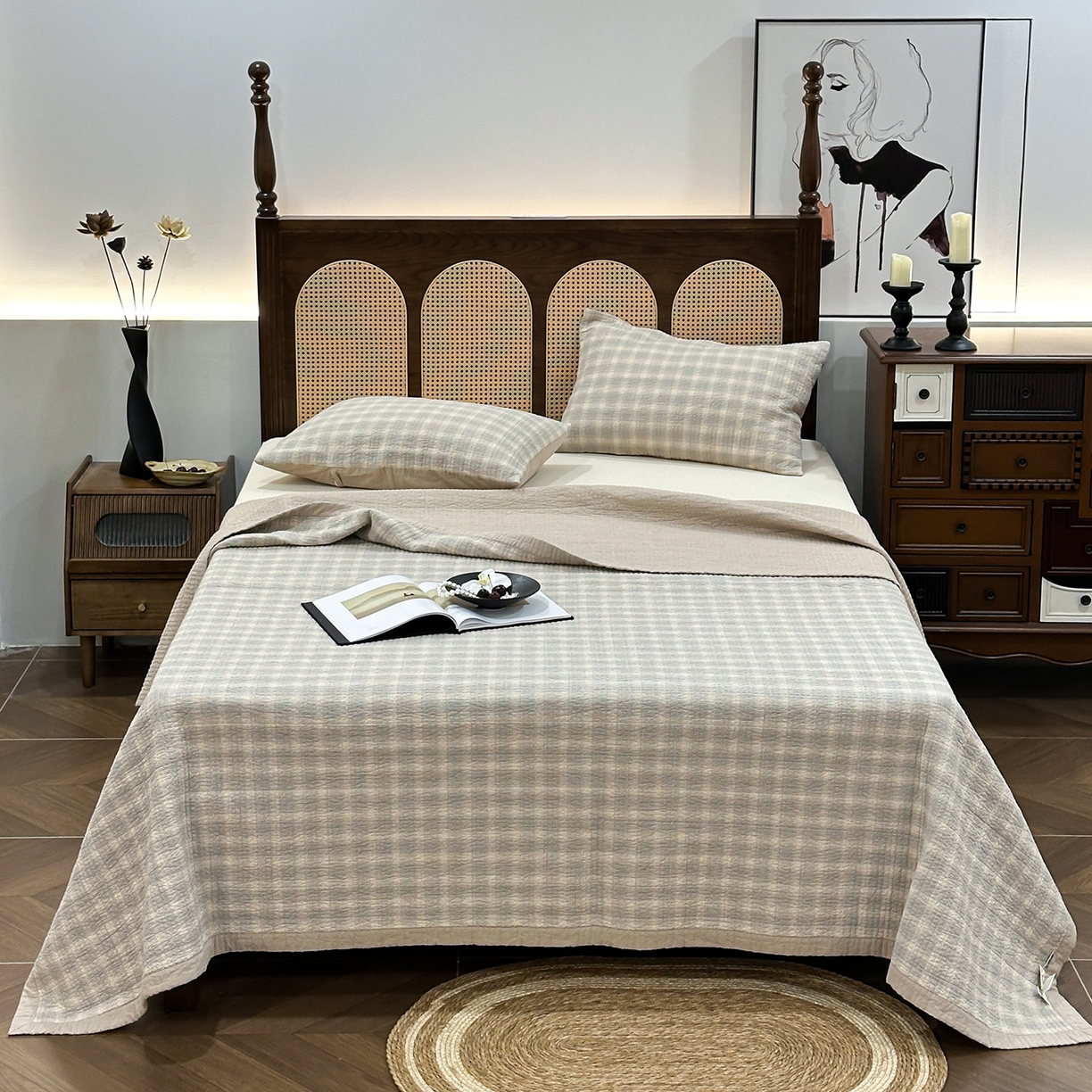 91家纺网 家纺一手货源 找家纺 床盖工厂店 2026新款双面水洗全棉填充棉花床盖三件套-欧瑞系列 欧瑞-米