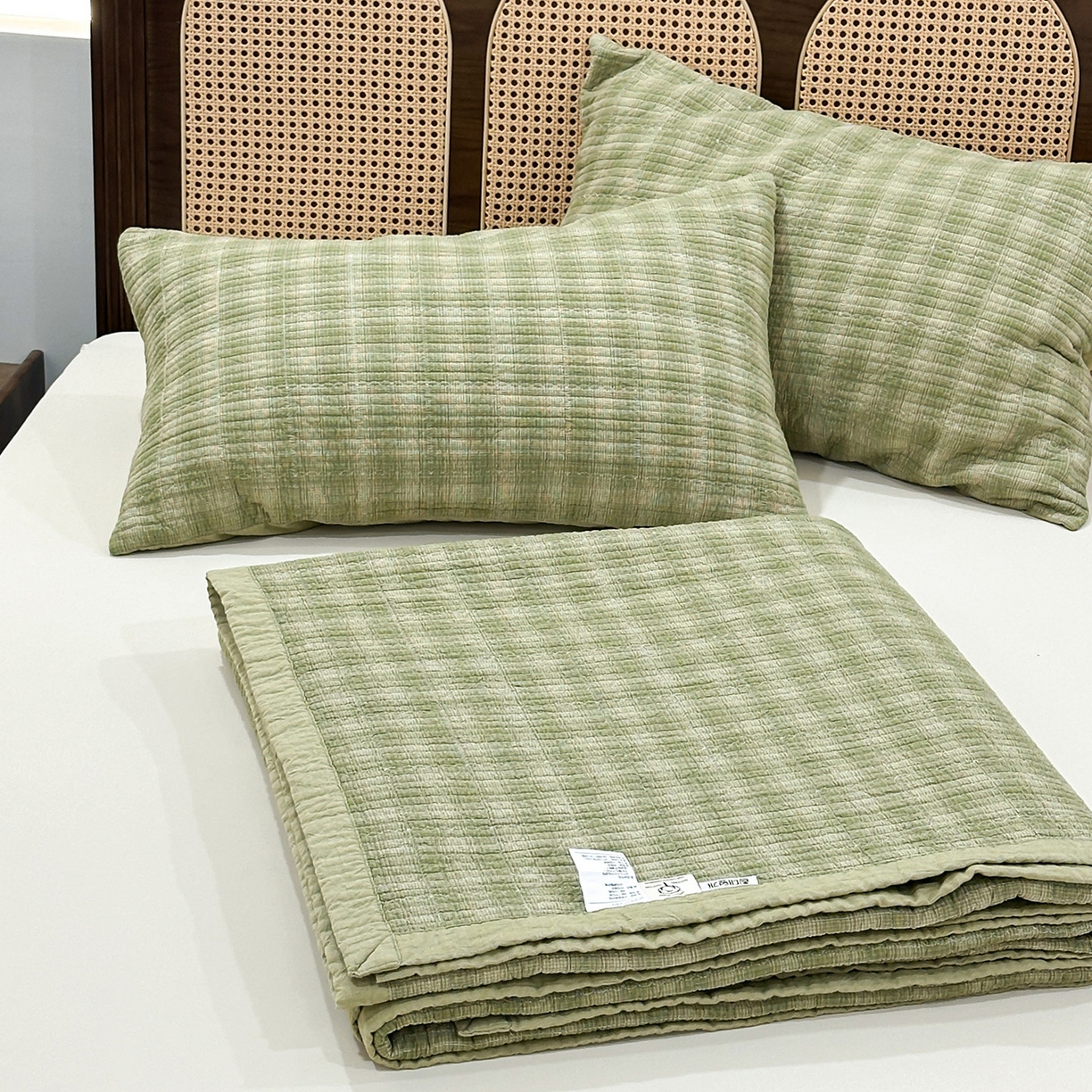 91家纺网 家纺一手货源 找家纺 床盖工厂店 2026新款双面水洗全棉填充棉花床盖三件套-欧瑞系列 欧瑞-绿