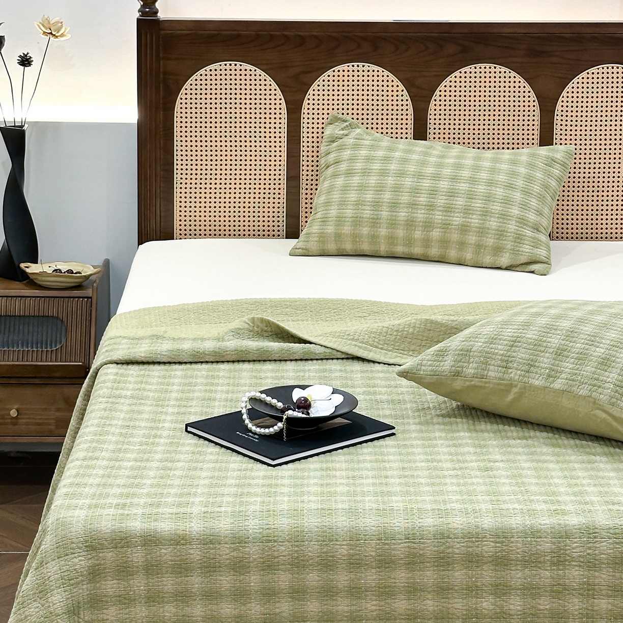 91家纺网 家纺一手货源 找家纺 床盖工厂店 2026新款双面水洗全棉填充棉花床盖三件套-欧瑞系列 欧瑞-绿