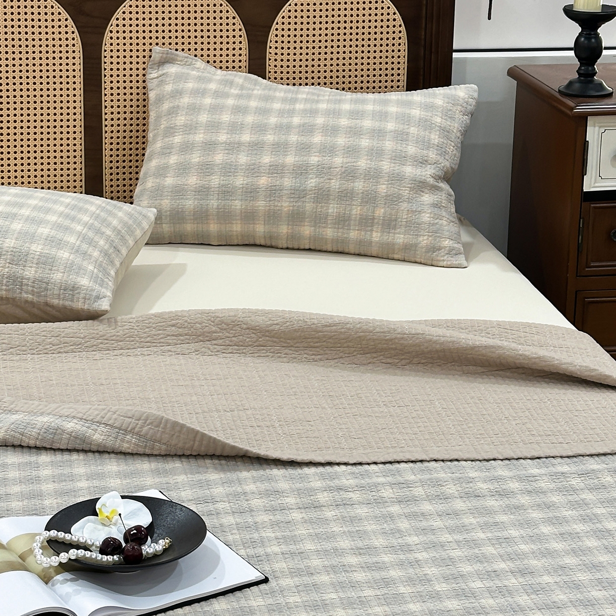 91家纺网 家纺一手货源 找家纺 床盖工厂店 2026新款双面水洗全棉填充棉花床盖三件套-欧瑞系列 欧瑞-米