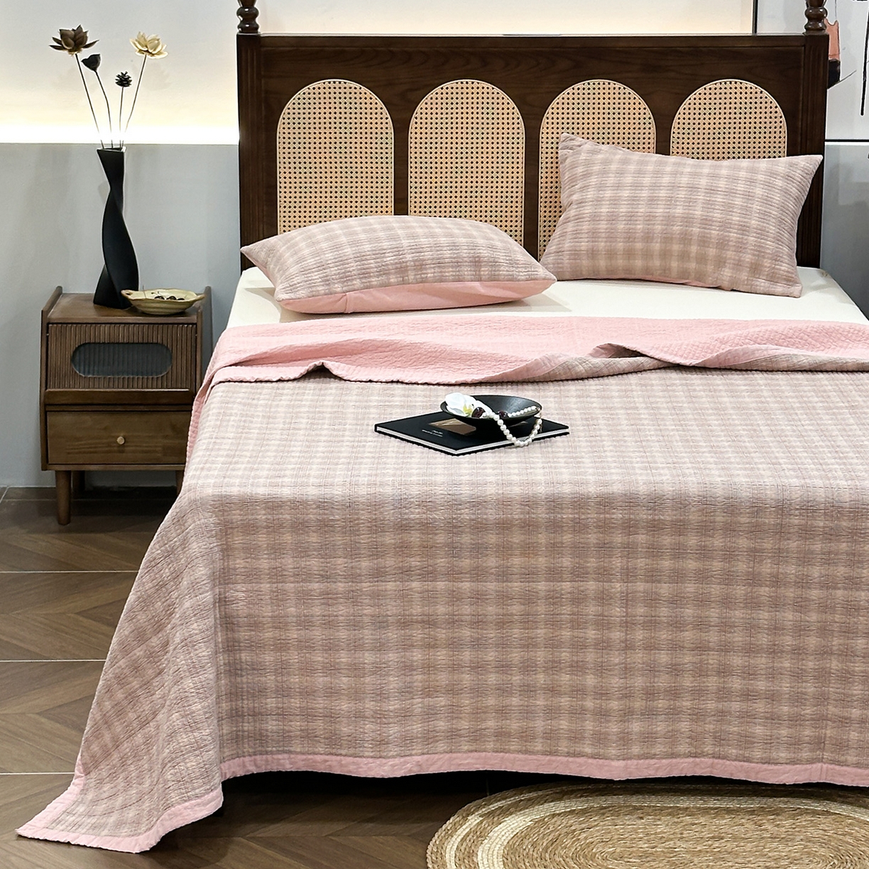 91家纺网 家纺一手货源 找家纺 床盖工厂店 2026新款双面水洗全棉填充棉花床盖三件套-欧瑞系列 欧瑞-粉