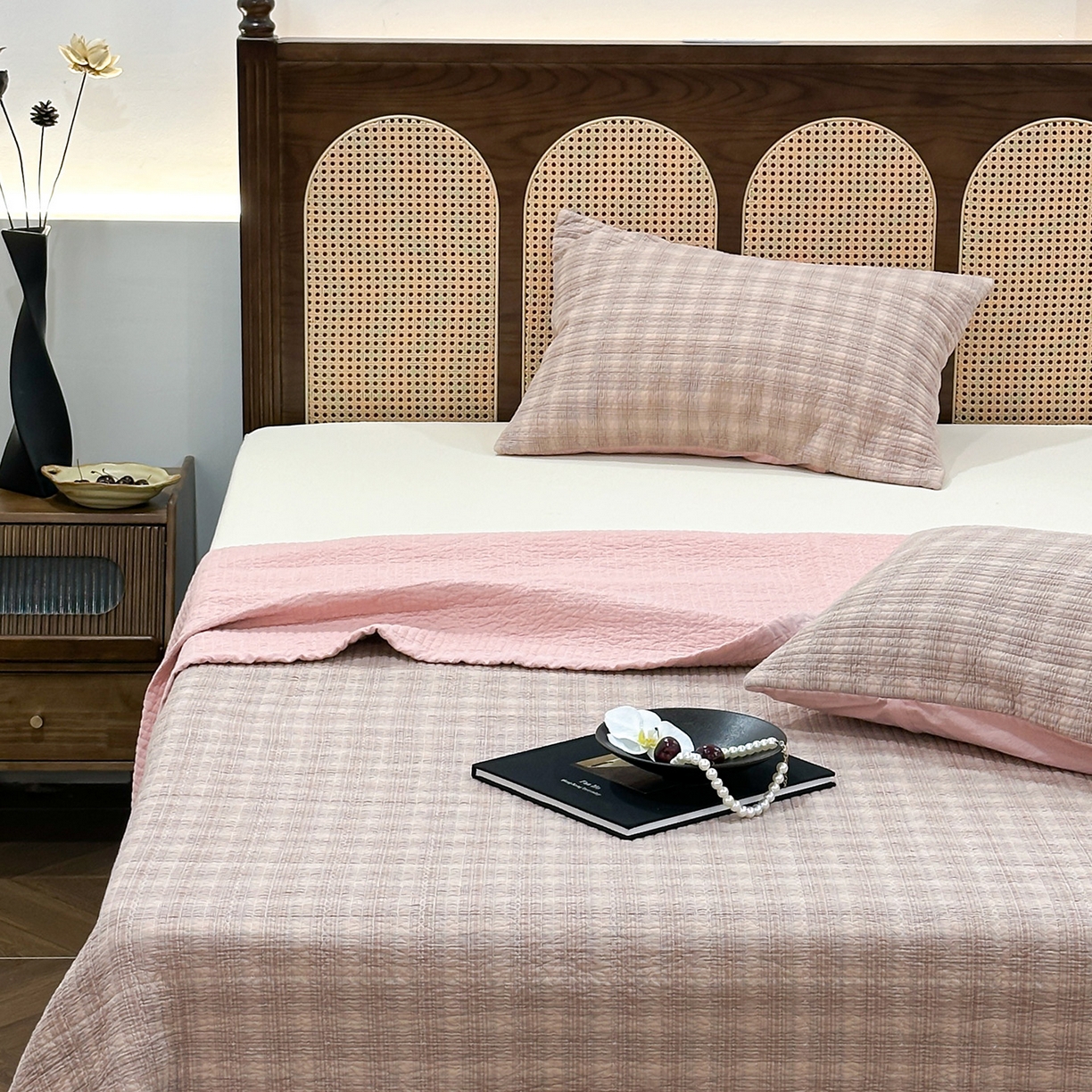 91家纺网 家纺一手货源 找家纺 床盖工厂店 2026新款双面水洗全棉填充棉花床盖三件套-欧瑞系列 欧瑞-粉