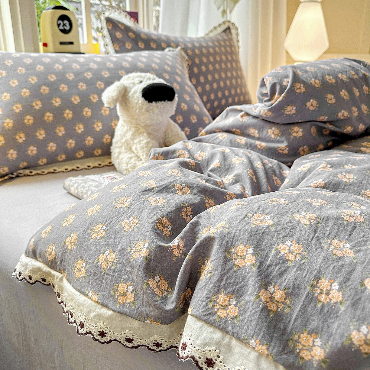 91家纺网 家纺一手货源 找家纺 （总）韩秀家纺 2026新款A类纺棉四件套全棉花边古法水洗棉法式蕾丝花边四件套