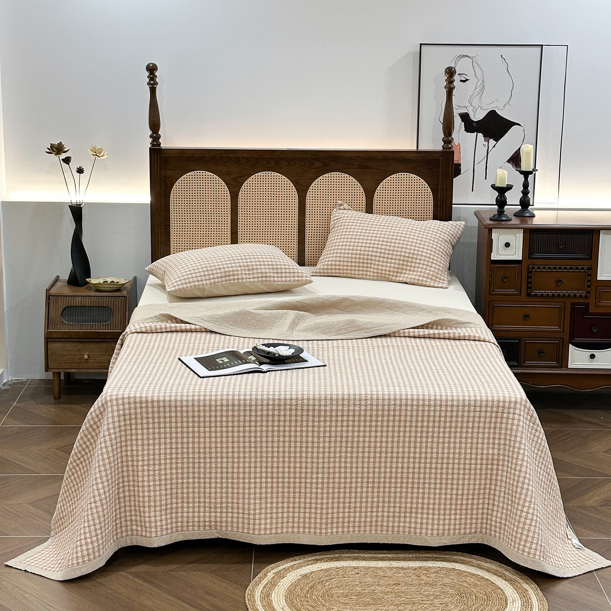 91家纺网 家纺一手货源 找家纺 （总）床盖工厂店 2026新款双面水洗全棉填充棉花床盖三件套-朵拉系列