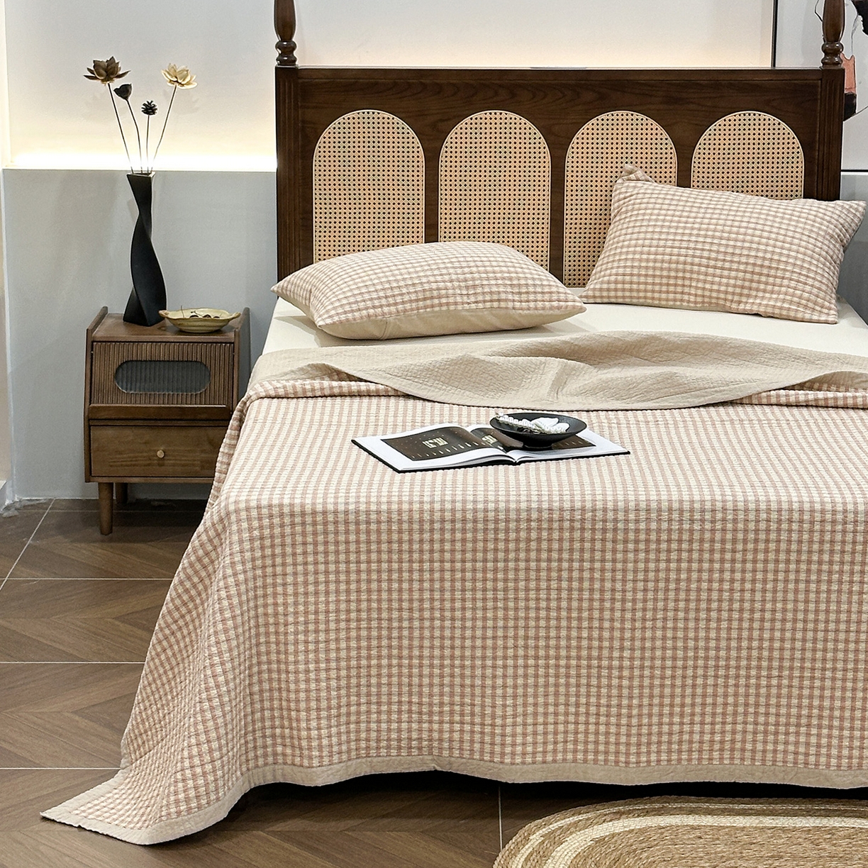 床盖工厂店 2026新款双面水洗全棉填充棉花床盖三件套-朵拉系列 朵拉-粉