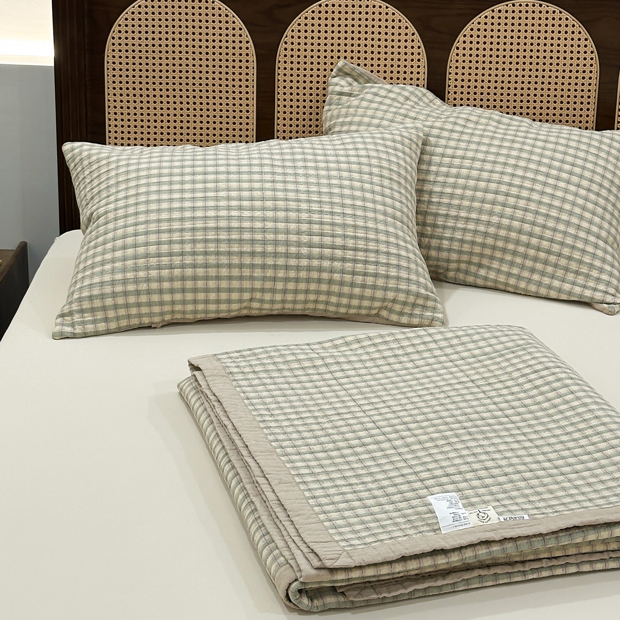 91家纺网 家纺一手货源 找家纺 床盖工厂店 2026新款双面水洗全棉填充棉花床盖三件套-朵拉系列 朵拉-绿