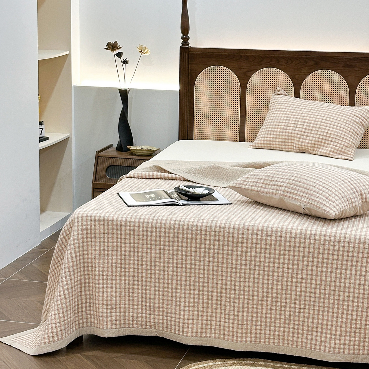 91家纺网 家纺一手货源 找家纺 床盖工厂店 2026新款双面水洗全棉填充棉花床盖三件套-朵拉系列 朵拉-粉