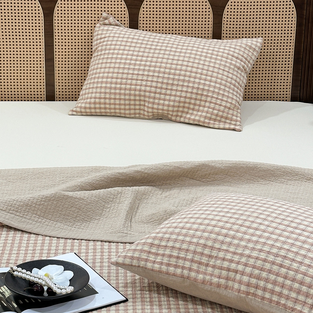 91家纺网 家纺一手货源 找家纺 床盖工厂店 2026新款双面水洗全棉填充棉花床盖三件套-朵拉系列 朵拉-粉