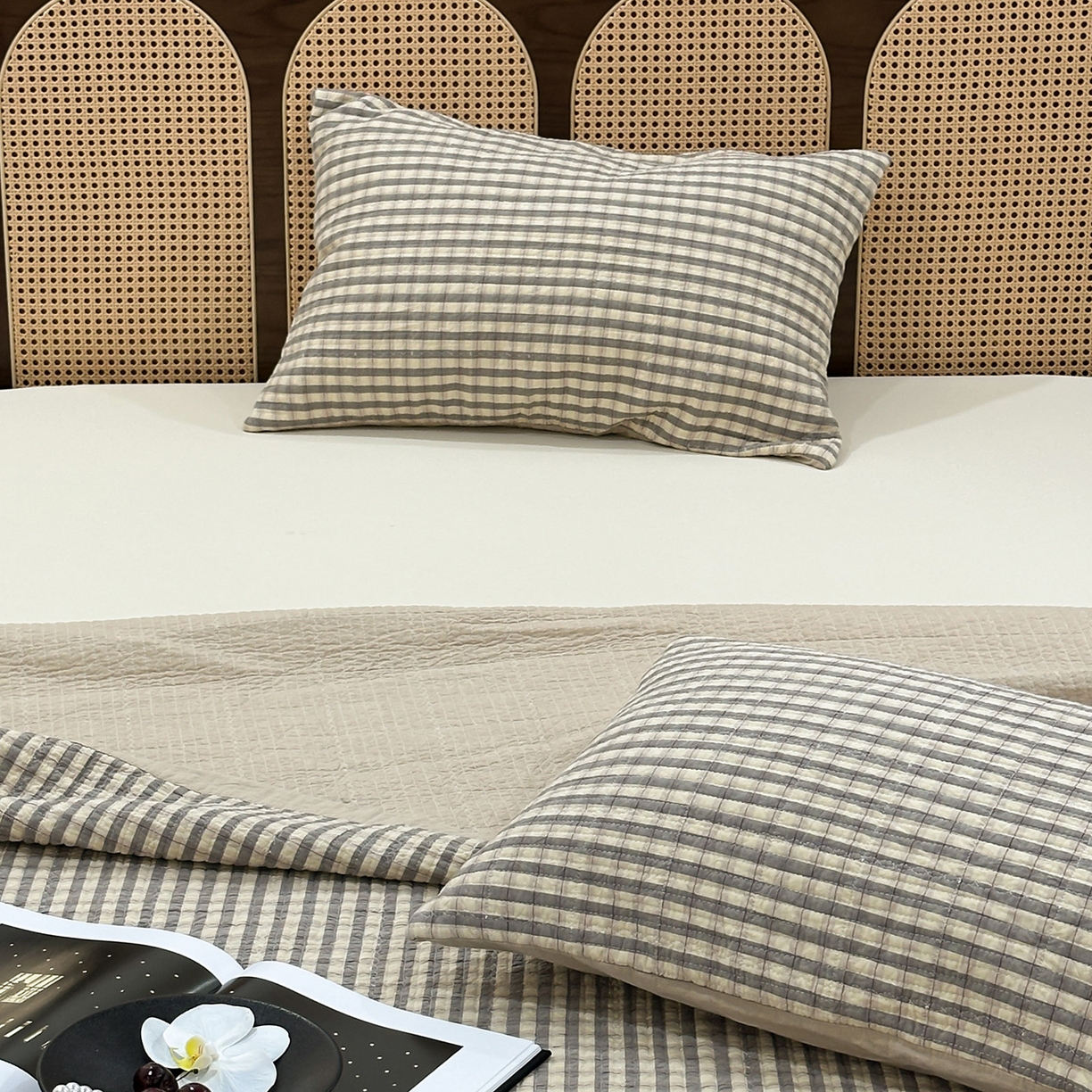 91家纺网 家纺一手货源 找家纺 床盖工厂店 2026新款双面水洗全棉填充棉花床盖三件套-朵拉系列 朵拉-灰