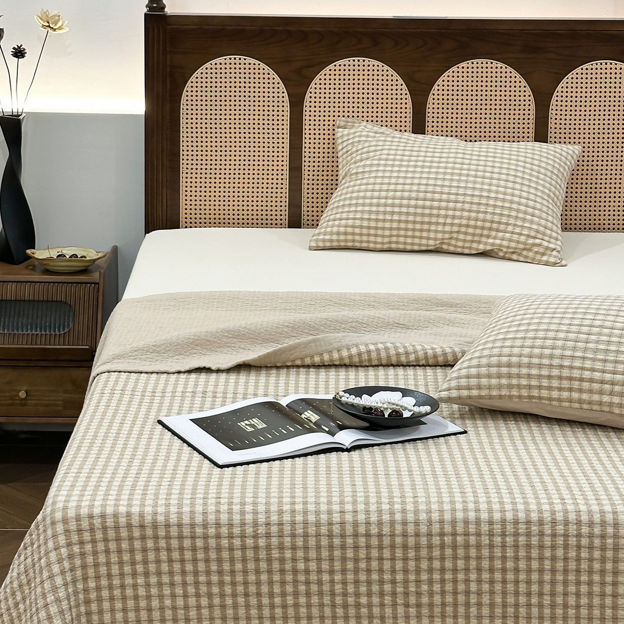 91家纺网 家纺一手货源 找家纺 床盖工厂店 2026新款双面水洗全棉填充棉花床盖三件套-朵拉系列 朵拉-咖